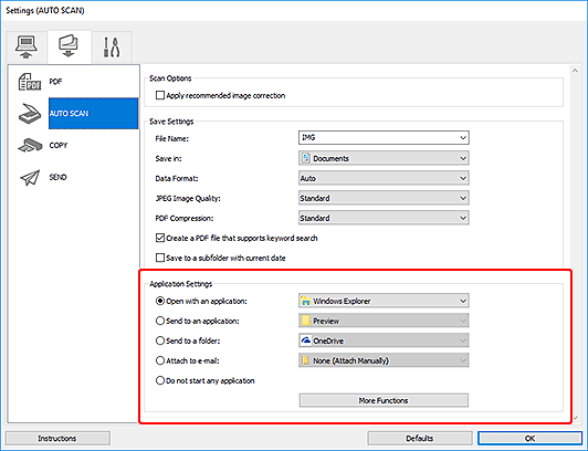 figure: Settings dialog box